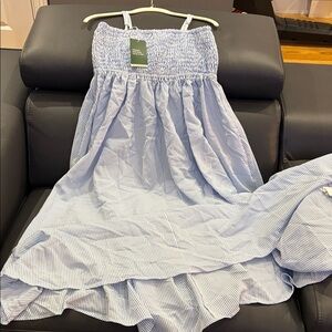 HALARA Blue and White Smocked Dress